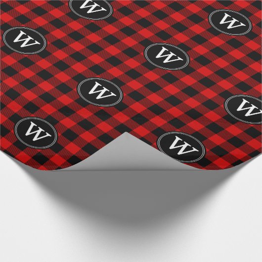 Rood Zwart Buffel Plaid Lumberjack 1IR Monogram Cadeaupapier (Hoek)