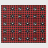 Rood Zwart Buffel Plaid Lumberjack 1IR Monogram Cadeaupapier (Vlak)