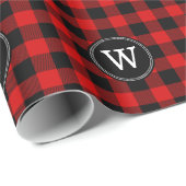 Rood Zwart Buffel Plaid Lumberjack 1IR Monogram Cadeaupapier (Rol Hoek)