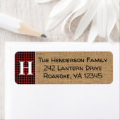 Rood, Zwart Buffel Plaid Monogram Adreslabel Etiket (Insitu)
