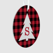 Rood Zwart Buffel Plaid Monogram Kerstboom Ornament (voorkant)