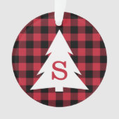 Rood Zwart Buffel Plaid Monogram Kerstboom Ornament (voorkant)