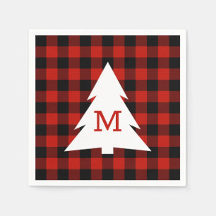 Rood Zwart Buffel Plaid Monogram Vakantie Party Servet