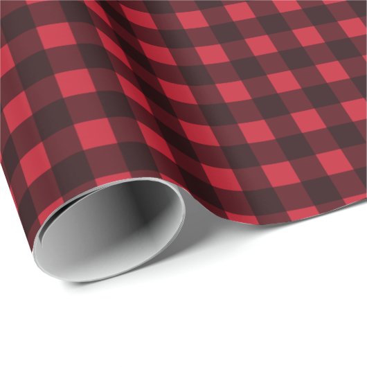 Rood Zwart Buffel Plaid Patroon Xmas Cadeaupapier (Rol Hoek)