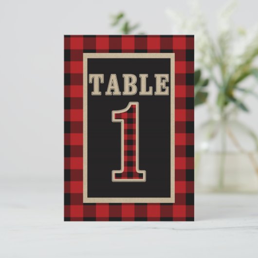 Rood & Zwart Buffel Plaid Rustieke Tafel Nummer 1 Kaart (Staand voorkant)