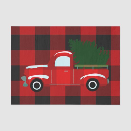 Rood & Zwart Buffel Plaid Rustische Kerst Truck Tissuepapier (Voorkant)