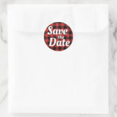 Rood Zwart Buffel Plaid Save the Date Ronde Sticker (Tas)