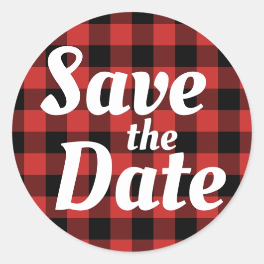 Rood Zwart Buffel Plaid Save the Date Ronde Sticker (Voorkant)