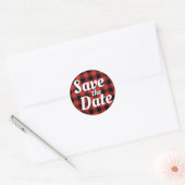 Rood Zwart Buffel Plaid Save the Date Ronde Sticker (Envelop)