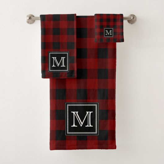 Rood | Zwart buffelbalg monogram T Bad Handdoek (Insitu)