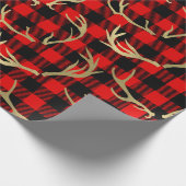Rood & Zwart Buffelgeruit & Gouden Hertengeweien Cadeaupapier (Hoek)