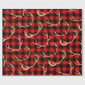 Rood & Zwart Buffelgeruite & Gouden Hertengeweien Cadeaupapier (Vlak)