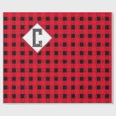 rood & zwart buffelplaid Monogram initiaal klassie Cadeaupapier (Vlak)