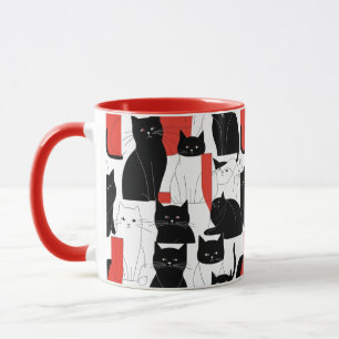 Rood & Zwart Cat Art Cat Collage Kleur Pop Mok