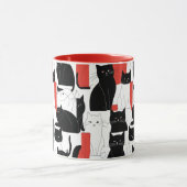 Rood & Zwart Cat Art Cat Collage Kleur Pop Mok (Midden)