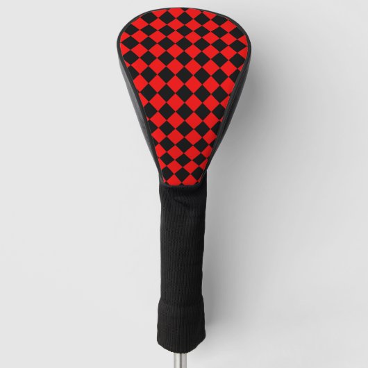 Rood Zwart Checker Diamant Patroon Golfheadcover (Voorkant)