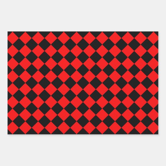 Rood Zwart Checker Diamant Patroon Inpakpapier Vel (Voorkant)