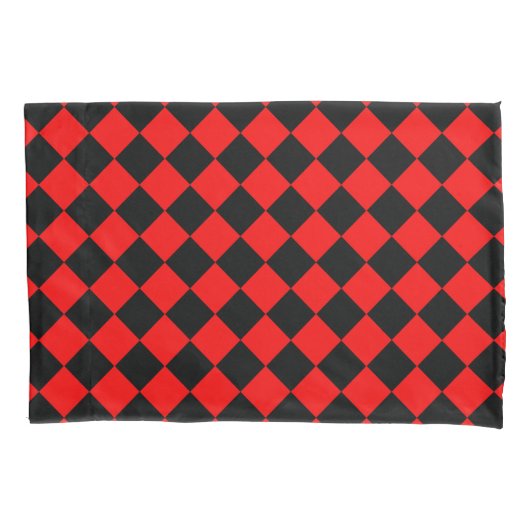 Rood Zwart Checker Diamant Patroon Kussensloop (Voorkant-Links)