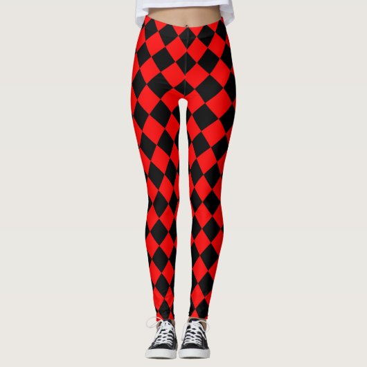 Rood Zwart Checker Diamant Patroon Leggings (Voorkant)