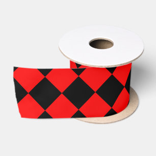 Rood Zwart Checker Diamant Patroon Satijnen Lint