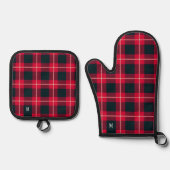 Rood & Zwart Checkerboard Buffel Plaid Monogram Ovenwant & Pannenlap Set (Voorkant)