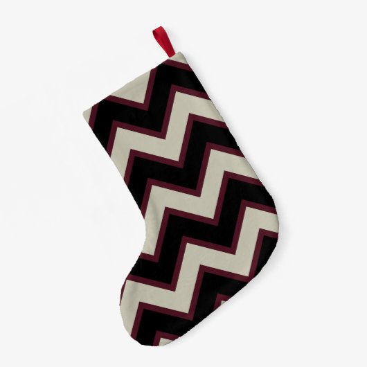 Rood zwart chevron monogram kleine kerstsok (Achterkant (Hangend))