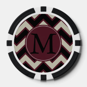 Rood zwart chevron monogram poker chips