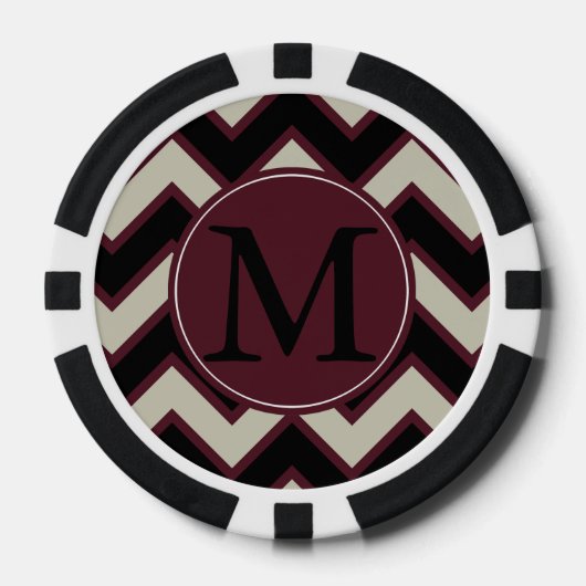 Rood zwart chevron monogram poker chips (Voorkant)