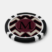Rood zwart chevron monogram poker chips (Enkel)