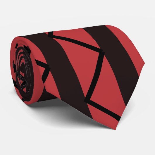 Rood Zwart Chevron Streeppatroon Stropdas (Opgerold)