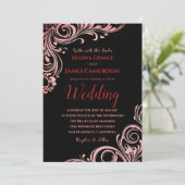 Rood Zwart Chic Botanisch Vintage Glitter Bruiloft Kaart (Staand voorkant)