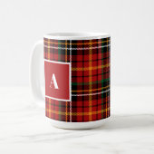 Rood Zwart Classic Kerst geruite Monogram Initiaal Koffiemok (Voorkant links)