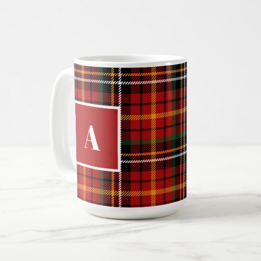Rood Zwart Classic Kerst geruite Monogram Initiaal Koffiemok (Voorkant links)