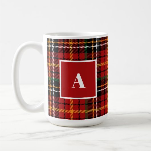 Rood Zwart Classic Kerst geruite Monogram Initiaal Koffiemok (Links)