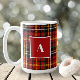 Rood Zwart Classic Kerst geruite Monogram Initiaal Koffiemok