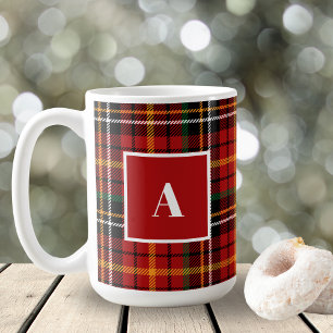 Rood Zwart Classic Kerst geruite Monogram Initiaal Koffiemok