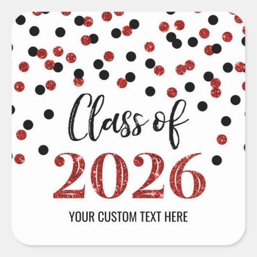 Rood Zwart Confetti Afstuderen 2026 Vierkante Sticker (Voorkant)
