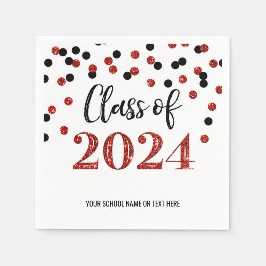 Rood Zwart Confetti Klasse van 2024 Servetten (Voorkant)