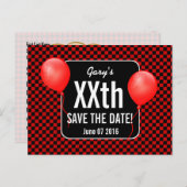 ROOD ZWART CONTROLEERT Ballonnen Elk Jaar Verjaard Aankondigingskaart (Voorkant / Achterkant)