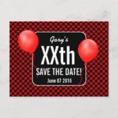 ROOD ZWART CONTROLEERT Ballonnen Elk Jaar Verjaard Aankondigingskaart (Voorkant)