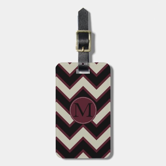 Rood Zwart Crème Chevron Monogram Bagagelabel (Voorkant verticaal)