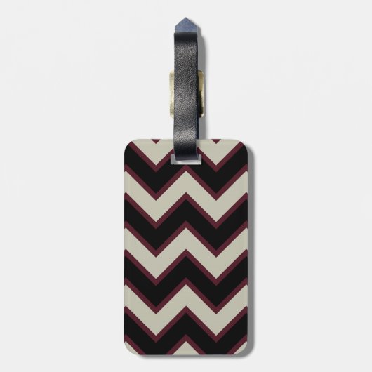 Rood Zwart Crème Chevron Monogram Bagagelabel (Achterkant verticaal)