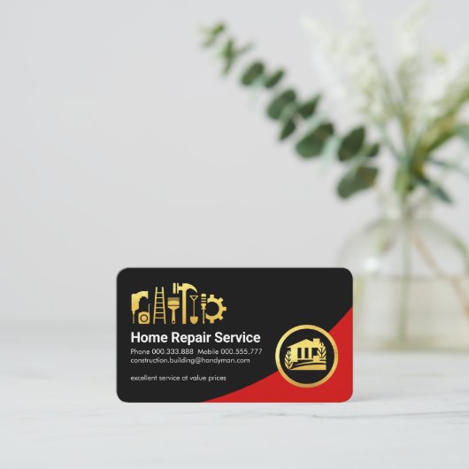 Rood Zwart Curve Bouwer Visitekaartje (Staand voorkant)