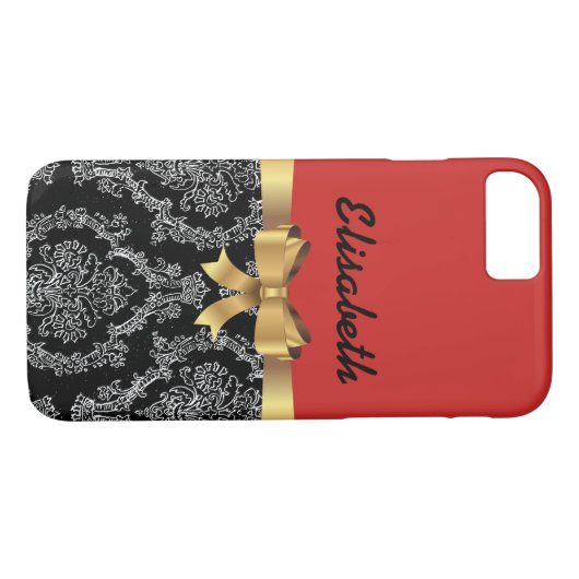 ROOD ZWART DAMASCUS GOUDEN BOOG MONOGRAM Case-Mate iPhone CASE (Achterkant (Horizontaal))