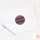 Rood Zwart Damask Afstuderen Custom Jaarnaam Ronde Sticker (Envelop)