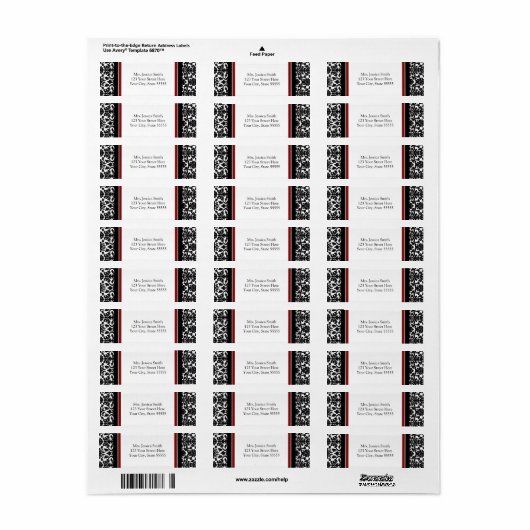 Rood Zwart Damask Custom Return Adres Labels (Full Sheet)