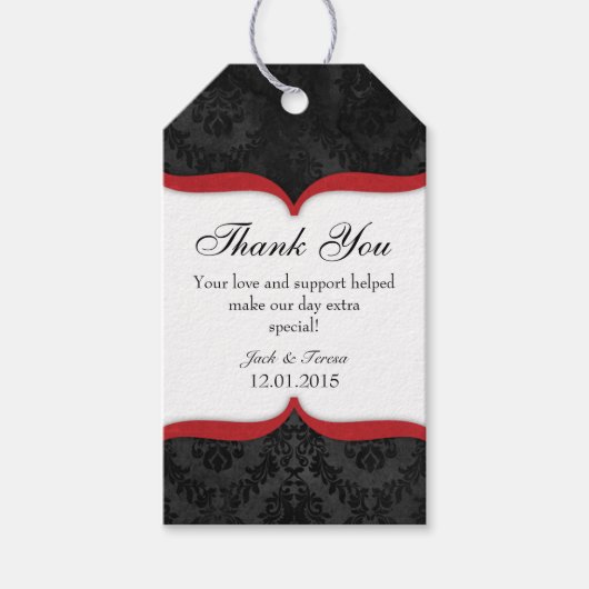 Rood Zwart Damask Dank u Labels Cadeaulabel (Voorkant)