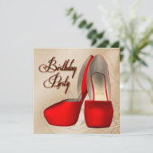 Rood Zwart Damask Hoge Heel Schoenen Verjaardagsfe Kaart (Staand voorkant)
