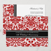 Rood Zwart Damast 15e jubileumfeest uitnodiging (Voorkant / Achterkant)