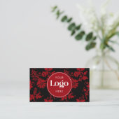 Rood & Zwart Damast Aangepaste Logo QR Code Sjablo Visitekaartje (Staand voorkant)